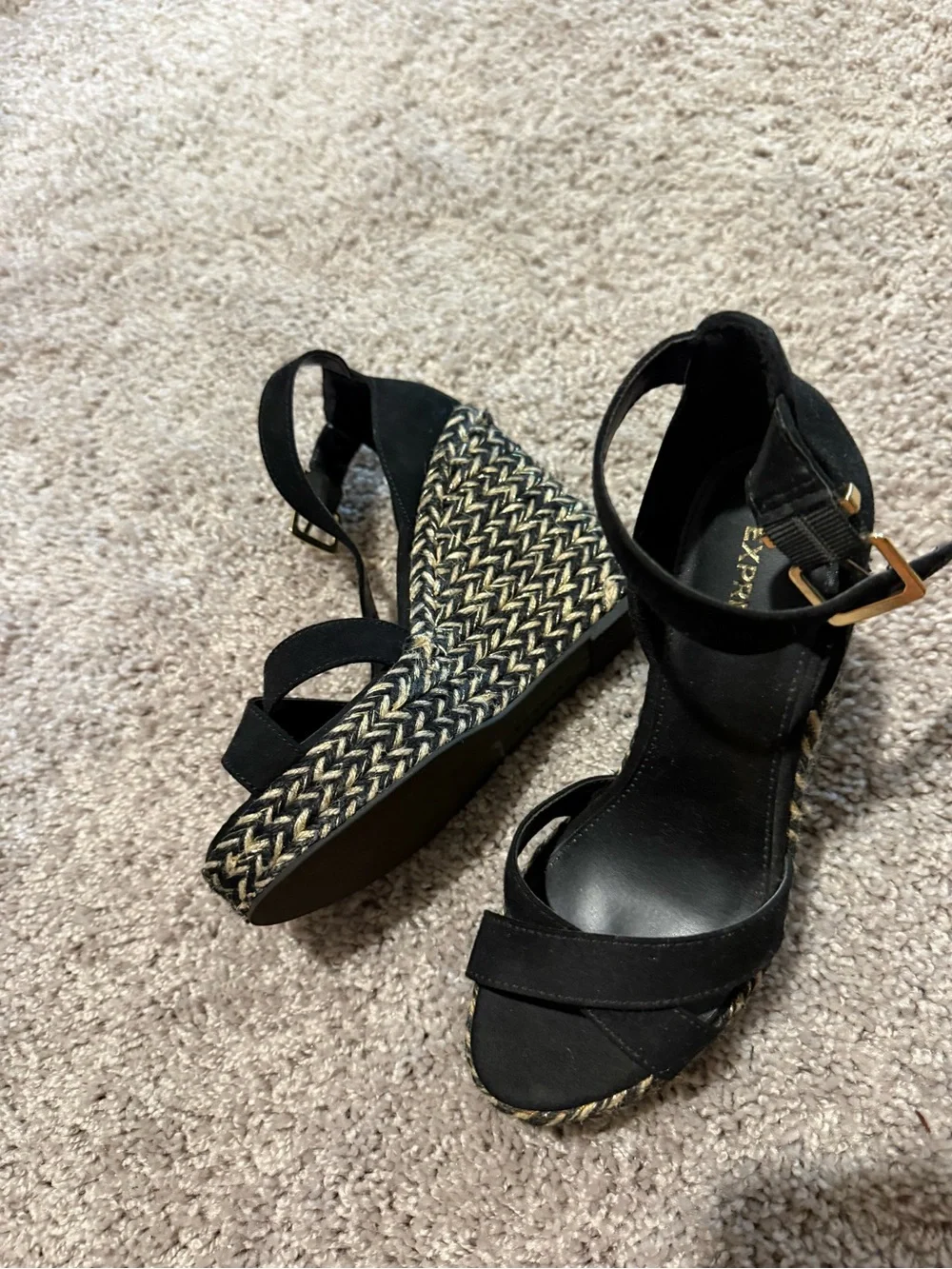 Express Black Braided Espadrille Wedge Sandals